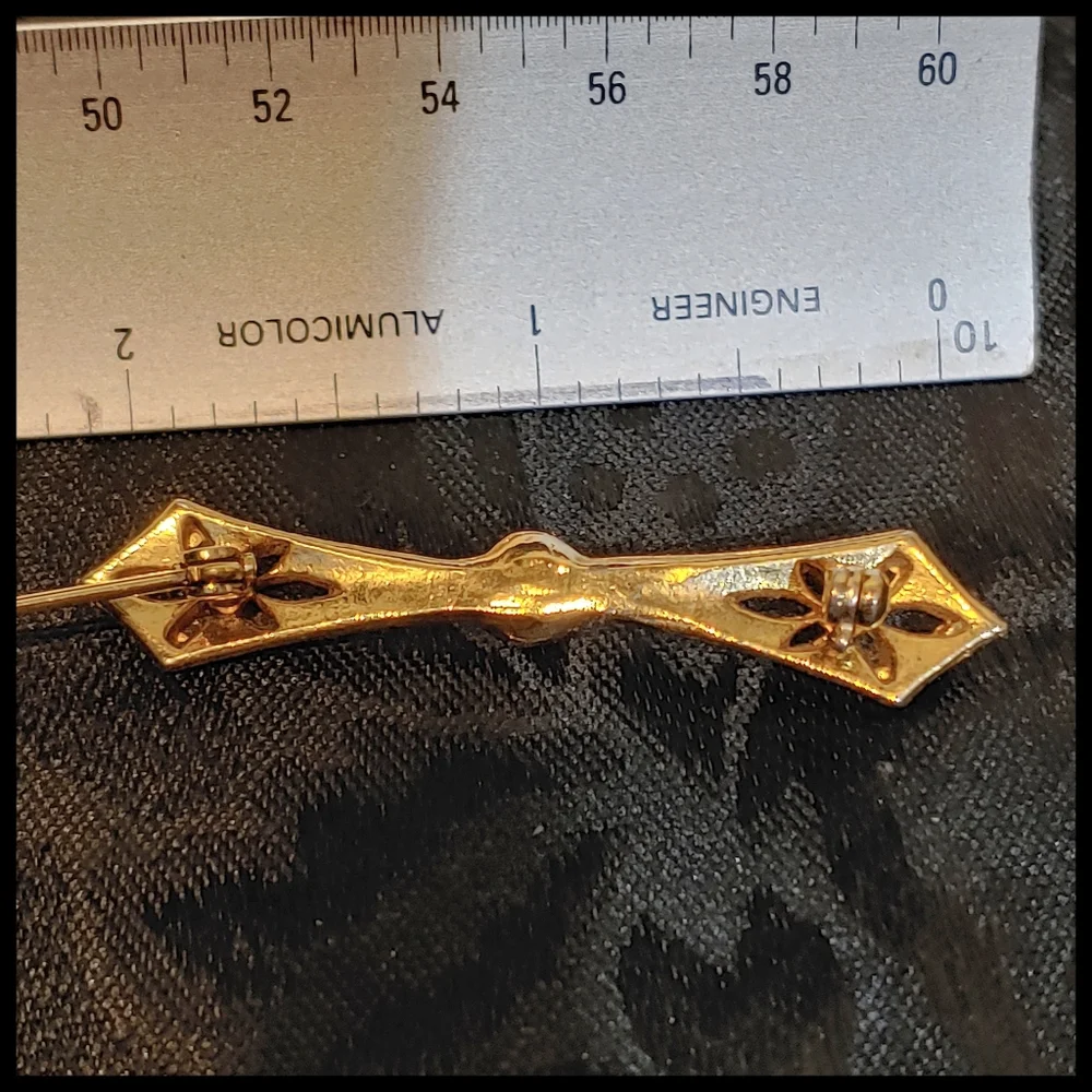 Vintage Rhinestone and Faux Pearl Bar Brooch - Picture 8 of 8